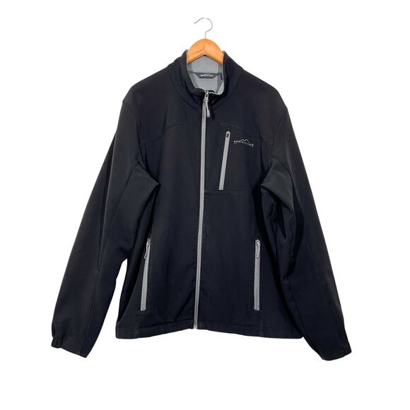Eddie Bauer Men Soft Shell Jacket Full Zip Sz XL Black Weather Resistant Hiking - Picture 1 of 12